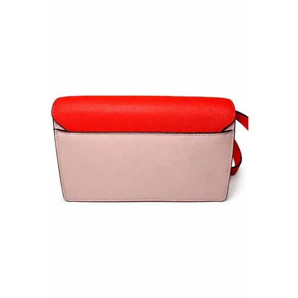 Tory Burch Red Pink Saffiano Leather Flap Crossbody Shoulder Bag - Picture 3 of 3